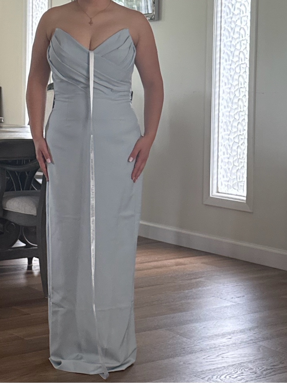 Club L London Strapless Light Gray Maxi Dress with Front Slit
